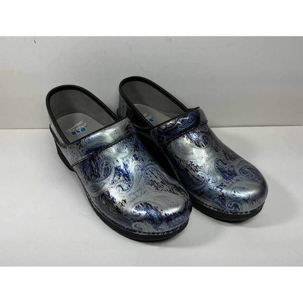 DANSKO LT Womens Size 10.5 - EUR 41 Paisley‎ Silver Blue Patent Leather Shoes